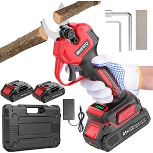 MHPRO Forbici Potatura a Batteria Brushless, Forbice Elettrica per Potatura 600W Con 2×Batterie 21V 2000mAh, Schermo LCD, per Frutteti, Paesaggistica e Giardinaggio Professionale,Rosso
