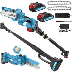 AUKUZI Motosega a Palo Elettrica, 6 Pollici con Asta Allungabile (1.6m-2.8m), Motore Senza Spazzole, 2*2000mAh Batterie, Taglio fino a 5m Altezza, Ideale Motosega a Batteria per Potatura Alberi e Giardinaggi