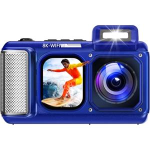 Maxmango V08 Pro 49FT Macchina Fotografica Subacquea - 8K 90MP WiFi Macchina Fotografica Digitale, 2.8'' Touchscreen Robusta Antipolvere Antiurto per Snorkeling, 64GB Fotocamera Digitale, Blu