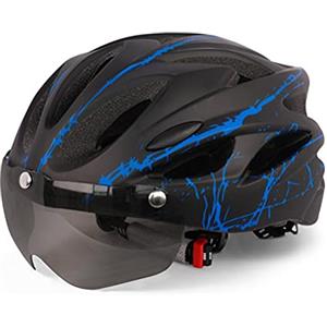 SUPYINI Casco da Bici, Casco da Ciclismo per Uomo Adulto e Donna, Casco Protettivo con Visiera Magnetica (Blu nero)