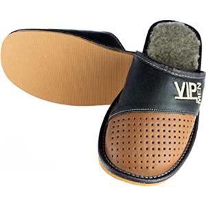 APREGGIO - Ciabatte Estive da Uomo in Pelle Liscia - Pantofole Casa Uomo - Con le dita coperte - Slip-On - Suola Piatta - Leggere - Vip Marrone - Taglia 41 EU