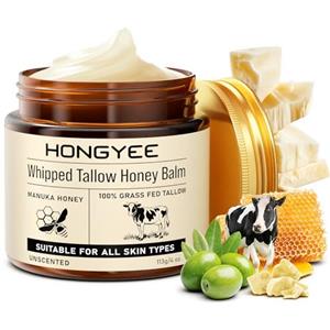 HONGYEE Beef Tallow Face Cream, Balsamo al sego bovino e miele, crema biologica al sego bovino, sego bovino per la pelle da Grass Fed Tallow Raw e Wild Honey, viso e corpo, idratazione profonda e cura, assorb