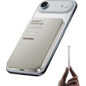 MOMAX Power Bank 5000 mAh, caricatore magnetico PowerBank, 20 W, portatile, compatibile con Magsafe, serie iPhone 17/16/15/14/13/12, con cavo di ricarica USB C incluso (titanio naturale)