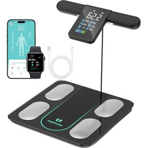 Healthkeep Pesa Persona Bilancia Collegata Impedenzimetro Con 8 Elettrodi 21 Dati Corporali Display VA Misurazione BIA a Doppia Frequenza Con APP per Andriod e iOS, Max. 180kg/400lb/28st
