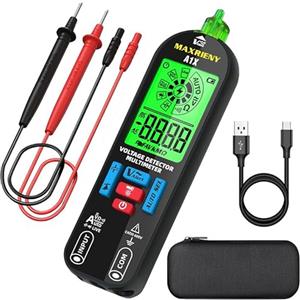 MAXRIENY Multimetro digitale ricaricabile NCV con allarmi sonori e visivi, misurazione automatica, tensione AC/DC, resistenza, continuità, diodo, controllo capacitanza