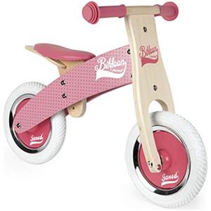Janod - Little Bikloon Bici senza Pedali in Legno, Stile Retrò, Apprendimento Equilibrio e Autonomia, Sellino Regolabile e Ruote Gonfiabili, A partire da 2 Anni, Colore Rosa, da 32 a 35 cm, J03259