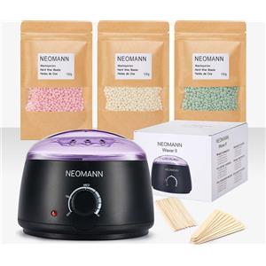 NEOMANN Kit ceretta NEOMANN Waxer II, scaldacera per depilazione con pentola elettrica riscaldante | set professionale con perle da 300 g, 20 spatole