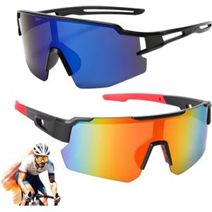 xlwen Occhiali da Ciclismo, 2 Pezzi Occhiali da Sole da Ciclismo,Occhiali da Ciclismo per Uomini Donne,Occhiali da Bicicletta Anti-Uv,Occhiali Sportivi con Protezione UV400 per Ciclismo,Corsa,Sci
