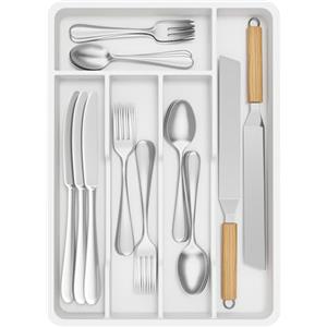 Lifewit Portaposate da Cassetto, Organizer Posate da Cassetto, Porta Posate Cucina Cassetto, 24x34 cm, Contenitore per Posate per Cucchiai, Forchette, Coltelli, Stoviglie, 6 Scomparti, Bianco