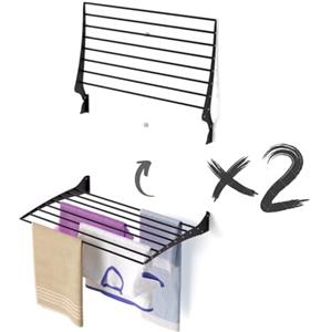 foxydry Fold, Stendino da parete, stendibiancheria da muro nero richiudibile e ribaltabile da interno o esterno in Alluminio e Acciaio 80x50x57 cm