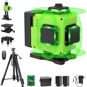 karzu Livella Laser a 16 Linee Verde 4 x 360° - Laser 4D di Precisione con Luminosità Regolabile, Autolivellante, Incl. 2 Batterie - Ultra-Mobile nella Borsa Protettiva (SS)