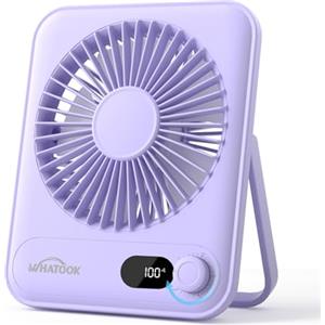 WHATOOK Mini ventilatore da tavolo silenzioso:100 velocità e batteria da 2000 mAh, piccolo ricaricabile ventilatore USB con display a LED, ventilatore portatile pieghevole per ufficio, casa(Viola)