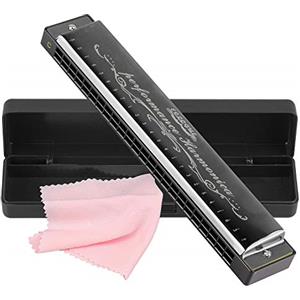 Tioamy Armonica a Bocca Harmonica Tremolo 24 Fori Harpe professionnelle Chiave di C Bocca organica diatonica con custodia per blues folk pop jazz per bambini adulti Studente regalo per principianti