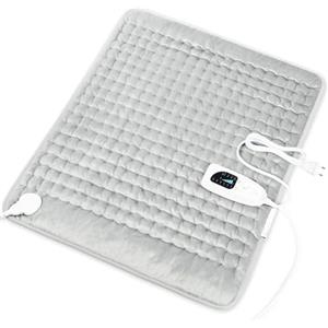 Letitwell Termoforo Elettrico,Termoforo per schiena, collo, spalle e addome con spegnimento automatico, flanella morbida grigio argento, 50 x 60 cm