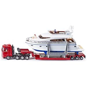Siku 1849 - Autocarro con Yacht su Semirimorchio Ribassato, Scala 1:87, Metallo e Plastica, Multicolor, Ruote in Gomma