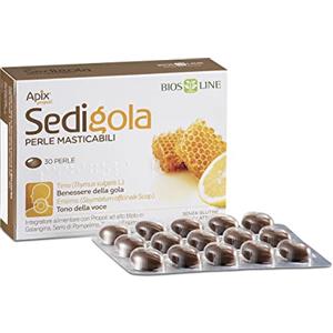 BIOS LINE Sedigola Perle Masticabili, Integratore Alimentare per il Benessere di Naso e Gola, 30 Perle Arricchite con Propoli e Oli Essenziali Balsamici