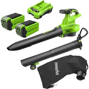 Greenworks 40V Aspiratore Soffiatore a Batteria per Foglie, Motore Brushless, 370km/h, 14.17 m³/min, Sacco di Raccolta da 45L, Due Batterie 2Ah e Caricabatterie, Garanzia 3 Anni GD40BVIIK2X