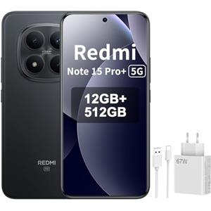 XIAOMI REDMI Note 15 Pro+ 5G Smartphone - 12+512 GB, 6.83" AMOLED Display, 1.5 K AMOLED Screen, Snapdragon 7s Gen 4, 200 MP Camera, Nero, Included 67 W Charger