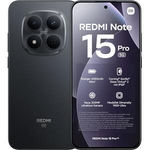 XIAOMI REDMI Note 15 Pro 5G Smartphone 8+256GB, Schermo 6,83" 1.5K AMOLED, MediaTek Dimensity 7400-Ultra, Fotocamera 200MP, Batteria 6580mAh, Nero