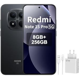 XIAOMI REDMI Note 15 Pro 5G Smartphone 8+256GB, Schermo 6,83" 1.5K AMOLED, MediaTek Dimensity 7400-Ultra, Fotocamera da 200MP, Batteria da 6580mAh, Nero, Included 67W Charger