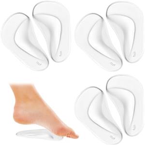 COMNICO 3 paia di inserti di supporto per arco plantare, in morbido gel autoadesivo, cuscinetti per arco plantare, in silicone trasparente, riutilizzabili, solette per scarpe per fascite plantare,