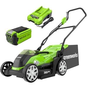 Greenworks 40V Tagliaerba a Batteria per Prati Fino a 200 M², Ampiezza di Taglio 35cm, Sacca da 40L, CON Batteria 40V 2Ah e Caricabatterie, Garanzia 3 Anni-G40LM35K2