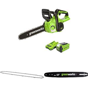 Greenworks Motosega a Batteria, Lunghezza Barra 12 Pollice (30cm), Batteria 40V 2Ah e Caricabatterie + GreenWorks 30cm Catena + Greenworks 30cm barra a catena