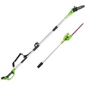 Greenworks G24PSH Sega e Tagliasiepi ad Asta a Batteria 2 in 1 con Tracolla, Barra della Sega ad Asta 20cm, Lame Tagliasiepi 51cm a Doppia Azione SENZA Batteria 24V e Caricabatterie, Garanzia 3 Anni