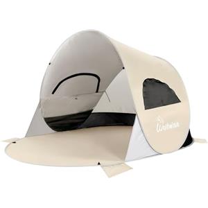 Wolfwise Tenda Pop up Istantaneo per 3-4 persone, Spiaggia UPF 50+, Tenda Automatica Portabile riparo dal sole per Famiglia/Pesca/Trekking/Picnic, 220x145x120CM (87 ×57×47 IN), Beige