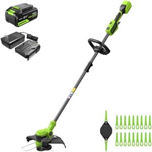 Greenworks 24V Tagliabordi a batteria, larghezza di taglio di 33 cm, rotazione di 90°, incluso rocchetto di filo e 20 lame in plastica, inclusa batteria da 4.0 Ah e caricabatterie