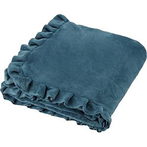 Baroni Home Coperta di Pile con Gala, Plaid Invernale Morbido per letto e divano, Coperta Matrimoniale e singola, Colore Ottanio, 130x160 cm