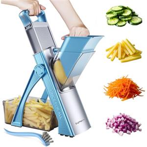 SupMaKin Mandolina Per Verdure, Professionale Taglia Patate Regolabile Cipolla Chopper Tagliaverdure, Cucina Preparazione Pasto Veloce Cielo Blu (JS03)