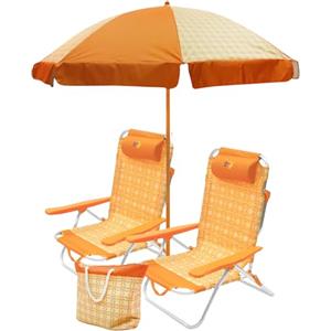 SUNNY STAR Set da Spiaggia 2 spiaggine Parigi + 1 ombrellone + 1 Borsa Mare 45lt Colore Arancione Fantasy (2STC0161 +1STC0170+ 1STC0194)