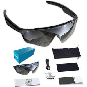 QQCHGOL Occhiali intelligenti per ciclismo, occhiali da sole intelligenti con IA | Occhiali Bluetooth aperti - Lenti polarizzate, traduzione in tempo reale in 172 lingue, protezione UV al 100% (nero)