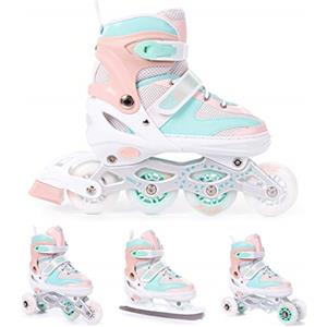 Bestif Pattini in Linea Regolabili per Bambini Adulto 4in1 pattini da ghiaccio Turchese/arancione., 38 39 40 41