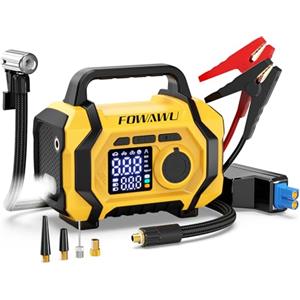 FOWAWU Avviatore Batteria Auto con Compressore 9 in 1, Avviatore Batteria 8000A 26800mAh(Tutti i Benzina e 10L Diesel), Compressore Aria Portatile 150psi con Schermo LCD Digitale Torcia LED