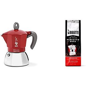 Bialetti New Moka Induction Caffettiera Adatta All'Induzione, 2 Tazze, 90 Milliliters, Alluminio, Rosso & Perfetto Caffè Macinato, Gusto Classico - 1 X 250 Gr