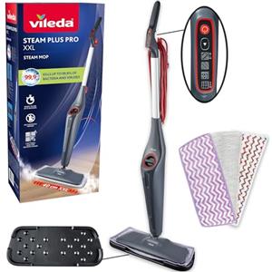 Vileda Steam Plus Pro XXL scopa a vapore, rimuove fino al 99% di batteri e virus, ideale per pavimenti delicati, con 4 impostazioni di vapore, include vassoio di stoccaggio