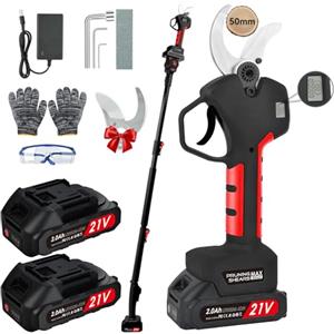 NUZEKY Forbice Potatura a Batteria 50mm con Asta Telescopica: Cesoie Potatura Elettriche Professionali Con 2 21V/2000 mAh Batteria - Forbice Elettrica per Potatura con LCD Display,Olives