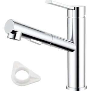 DAYONE Rubinetto da cucina cromato con doccetta estraibile, rubinetto in acciaio inox SUS304 ad alta pressione, miscelatore da cucina con 2 tipi di getto, girevole a 120° per lavello da cucina