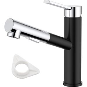 DAYONE Rubinetto da cucina nero e cromo, miscelatore da cucina ad alta pressione con doccetta estraibile, rubinetto per lavello con due funzioni di spruzzo, rubinetto da cucina girevole a 120°