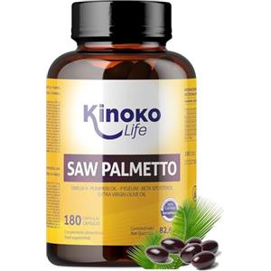 Kinoko Life Saw Palmetto - Serenoa Repens 320 mg 180 capsule. Estratto lipidosterolico puro 85-95%. con Omega 9, Olio di Semi di Zucca, Pygeum Africanum, Serenoa Repens Capelli e Prostata.