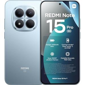XIAOMI REDMI Note 15 Pro 5G Smartphone 8+256GB, Schermo 6,83" 1.5K AMOLED, MediaTek Dimensity 7400-Ultra, Fotocamera da 200MP, Batteria da 6580mAh, Blu Ghiacciaio