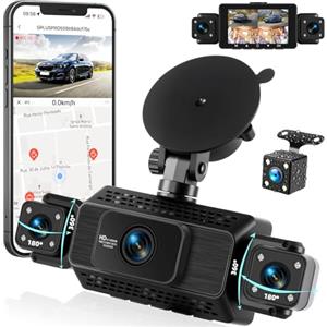 GOHHDL 4 Canali 360° Dash Cam Auto con APP, Telecamera per Auto da 3 Pollici 1080P con Visione Notturna IR, Video in Loop, 24H Parcheggio Monitor, G-Sensore, Ausilio al parcheggio