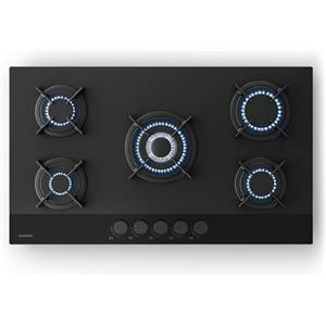 Klarstein Velaire Piano Cottura Gas 5 Fuochi - 10400W, Vetro, GPL & Gas Naturale, Accensione Elettrica, Sicurezza Spegnimento, 90cm, Kit Incluso