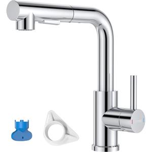 DAYONE Rubinetto da cucina con spray estraibile, in acciaio inox SUS304, rubinetto da cucina ad alta pressione, con 2 funzioni, girevole a 360°, cromato