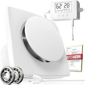 BUMSOU Aspiratore Bagno con Sensore Umidità, Sensore Temperatura e Timer, Display Temperatura e Umidità in Tempo Reale Estrattore d'Aria Silenzioso, Ventola Aspirazione Bagno Cucina Potente 100mm