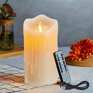 Lonkenn Candele LED, Flickering Flameless Candele, Candele a Ricaricabile, Candele con Telecomando a 10 Tasti, Fiamma Danzante,con Gocce di Cera,Realizzato in Vera Paraffina,Funzione Timer 24 ore-12.5cm Ivory
