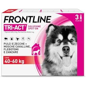 FRONTLINE Triact, 3 Pipette, Cane XL (40-60Kg), Antiparassitario per Cani e Cuccioli di Lunga Durata, Protegge il Cane da Pulci, Zecche, Zanzare, Pappataci e Leishmaniosi, Antipulci 3 Pipette