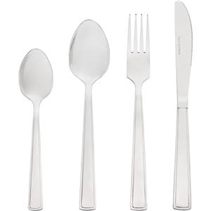 Baroni Home Set 24 pz Posate da Tavola in Acciaio Inox, Posate Color Argento con Manico Squadrato per 6 Persone, Lavabili in Lavastoviglie, Forchetta, Coltello, Cucchiaio, Cucchiaino da The o Dolce